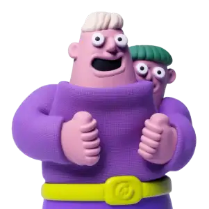 Two stylized characters standing together